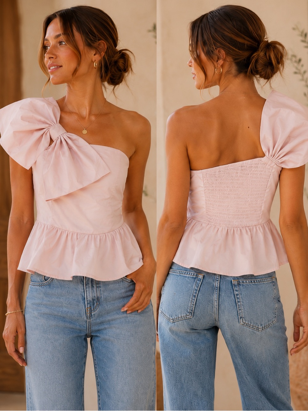 Express Blush Strapless Top with Bow One Side Strap